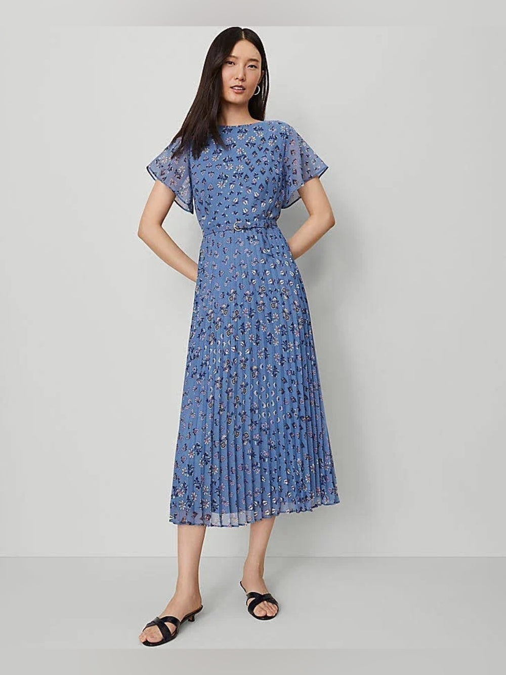 Ann Taylor Floral Pleated Midi Dress